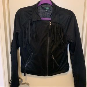 Black Fringe Suede Jacket Medium